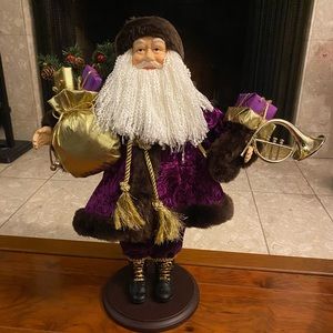 Vintage Santa Claus Centerpiece With Gift Bag And A French Horn Hallmark